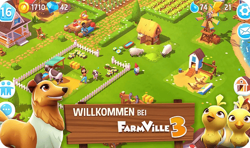 FarmVille 3 farm overview with colorful crops and buildings